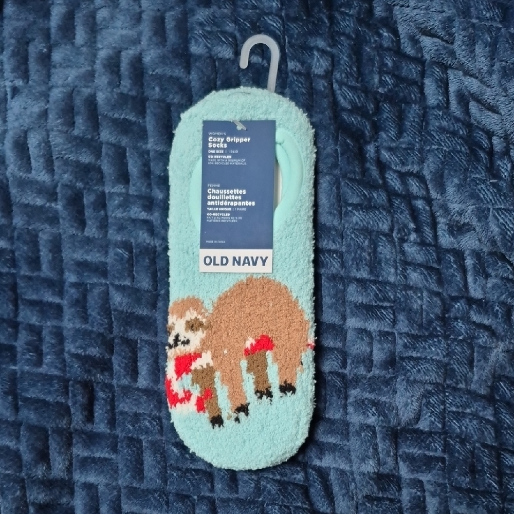 Cozy Gripper Socks With Sloth & Candy Cane From Old Navy, New With Tags!